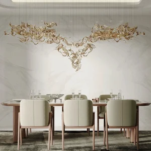 Modern High-End Twisted Leaf Glass Lobby Chandelier Customized Hotel Villa Artistic Design with Remote Control Lighting Fixtures