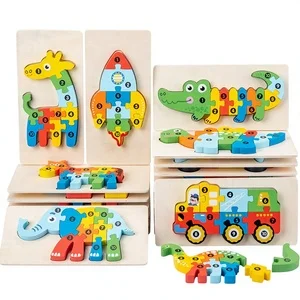 Educational Animal Wooden Puzzles for 3 Year Olds Montessori Toddler Toy Gift for Boys &amp; Girls Eco-friendly Improve Hand Skills