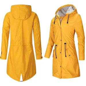 Rainfreem Women's Lightweight PU Jacket Waterproof Hooded Trench Coats for Outdoor Rain Protection Customizable Logo Decoration