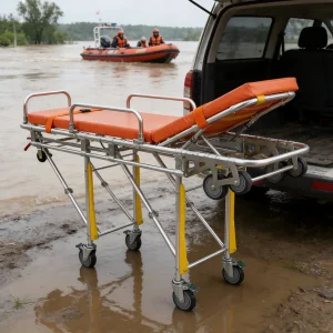 Durable Medical Emergency Stretcher with Waterproof Mattress and Adjustable Backrest for Long-Distance Patient Transfer