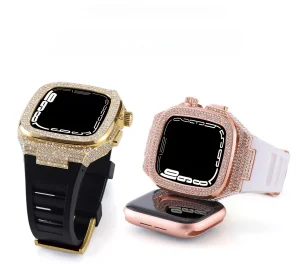 Luxury Silicone Strap Metal Diamond Watch case Mod Kit for Apple Watch Series 8 9 45mm Watch Band and case Package Box
