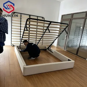 Cama de Plataforma Estofada com Armazenamento Grande e Levantamento Hidráulico