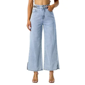 Fashion Wide Leg Pants High Waist Straight Women Mom Denim Jeans Trousers