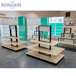 Customized Commerical Black Metal Gondola Supermarket Display Shelves Wall Mounted Supermarket Display Stand