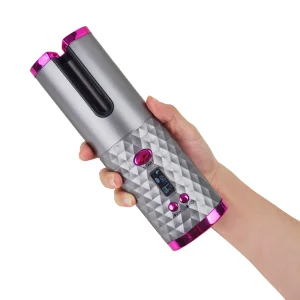 Electric Mini Spiral Wavy Curls Cordless Rechargeable Automatic Ceramic PTC LCD Rotating Portable Wireless Hair Curler Curling