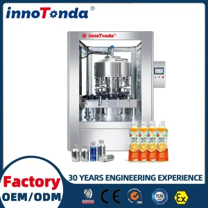 Linha de Enchimento de Bebidas Totalmente Automática para Sucos e Bebidas, Integrada com Lavagem de Garrafas, Enchimento, Tampagem, Secagem a Ar, Esterilização e Máquina de Rotulagem
