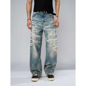 Calças Jeans Masculinas Tendência Rua Desgastadas