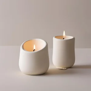 Elegant Matte White Ceramic Candle Holders Set of 2