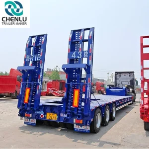 High Quality Heavy Duty 3 Axles 4 Axles Lowboy Trailer Spring Ladder 60 /80/ 100 Tons Gooseneck Trailer Lowbed Low Bed Semi Truck Trailers for Sale