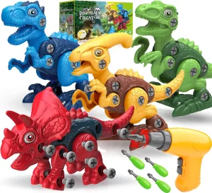 Juguetes de dinosaurios para niños de 3, 4, 5, 6, 7 años, juguetes desmontables con taladro eléctrico para niños, juguete educativo de construcción STEM, ideal para cumpleaños y Navidad
