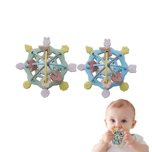 Baby Teething Toys 0-6 Months Silicone Rattle Teether Ring BPA Free Soft Chewable Sensory Toy Newborn Infant Oral Development