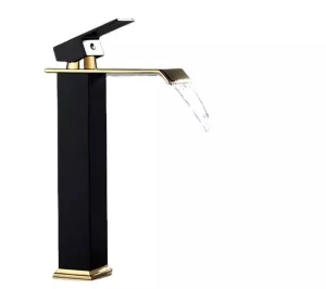 High Quality Matte Black Plated Brass Bathroom Mixer Tap Waterfall Basin Faucet