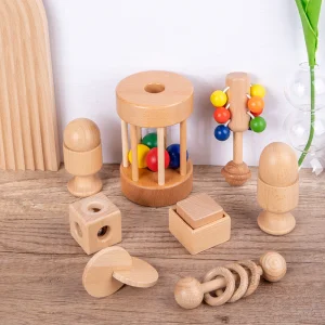 Montessori Textile Drum Rolling Teaching Aids Wooden Toys Set for Toddlers 7-12 Months Early Education Unisex