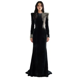 2025 New Modest Market Collection Bead Tassel Evening Gown Elegant Luxury Long Dress Arabic Formal Wear with Crystal Embroidery