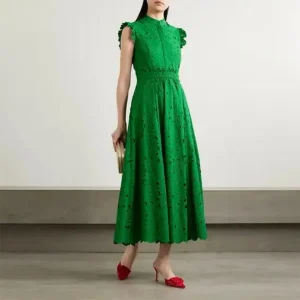 Vestido Midi Casual Elegante Sem Mangas de Algodão