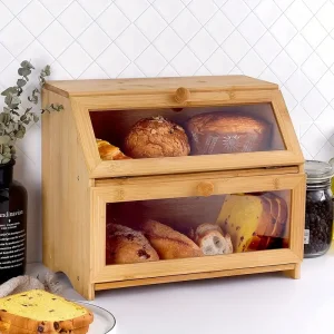 Large Capacity Bamboo Bread Box Multifunctional Snack Food Storage Perfect Gift For Housewarming Wooden Craft For Kitchen Living