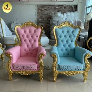 Kids Durable Solid Oak Wood Throne Chair White and Gold Modern Design Commercial Use for Weddings Hotels Living Rooms