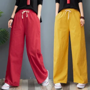 Fashion Garment Ladies Bottom Women Trousers Loose Linen Wide Leg Casual Pants