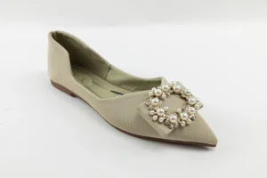 Custom Beige PU Ladies Ballerina Flats