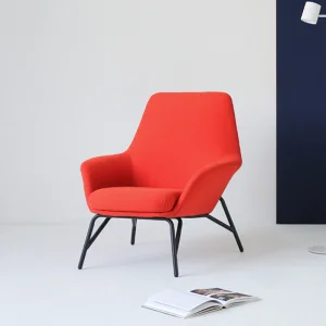 Wholesale Modern Hotel Lobby Cafe Soft Comfortable Luxury Red Fabric Lazy Armchairs Upholstered Leisure Chaise Lounge Arm Chair