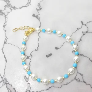 OEM ODM Turquoise and Glass Pearl Beaded Bracelet