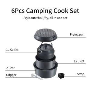 Nonstick Camping Cookware Kit Lightweight Hard Anodized Aluminum 6-Piece Pot Set