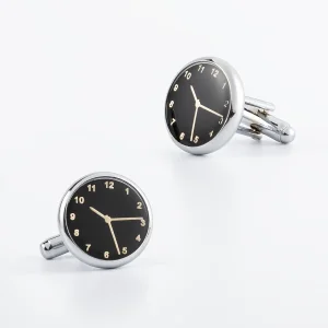 OEM Silver Plated Round Black Watch Clock Design Cuff links Wholesale Factory, Factories