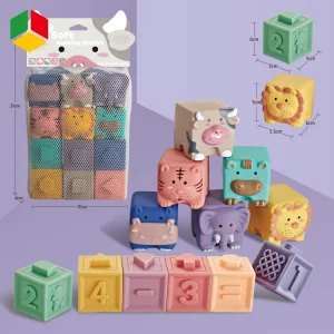 Bloques suaves educativos para bebés, apilables, de matemáticas, formas de animales, texturas digitales, para el baño, con bolsa de almacenamiento, ideales para la dentición y el juego de los más pequeños
