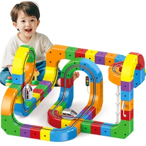 Diy Assembly Magic Track Car Building Block Multiple Shapes Kids stem Educational Electronic Rail Train Plastic Cube Toys Sets