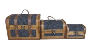 Chic Handcrafted Handbag Box, Vintage Wooden Treasure Chest Set/3, Dress-up/Make-up Organizer, Elegant Style Black Linen Storage Box/Gemstone&Jewelry Case