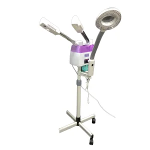 Professional 3-in-1 Hot Mist Facial Steamer Machine Black 8X Magnifying Lamp Ozone Deep Cleansing Electric Face Care for Salon