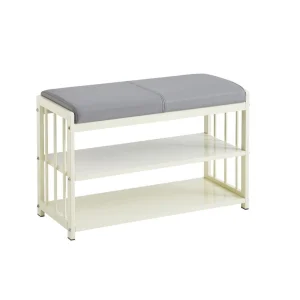 Simplicity Metal Bench with Cushion and Storage Shelves