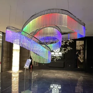 Luxury Crystal Glass Column Banquet Hall High Ceiling Chandelier Glass Art Designer Hotel Lobby RGB Customized Pendant Lighting