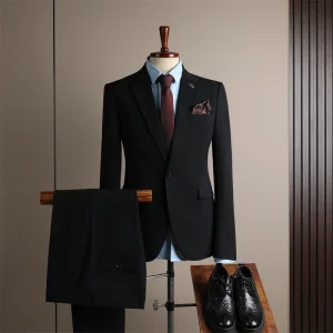 Slim-Fit Summer Lightweight Breathable Anti-Wrinkle Men's 3-Piece Beach Wedding Suit Winter Thermal Worsted Business