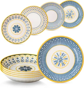 8 Inch Porcelain Shallow Bowls for Pasta, Salad, Oatmeal, Fruit, Chicken,