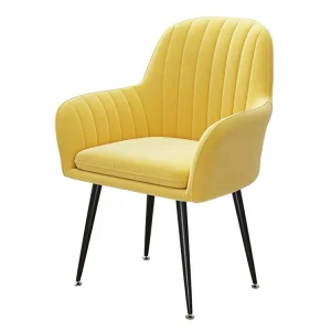 High Back Comfortable Yellow Upholstered Velvet Fabric Dining Chair with Cushion