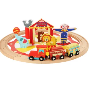 Wooden Little Train Circus Track Set Toy Children Hand-Eye Coordination Play Toy Kids Early Education Intelligence Toy