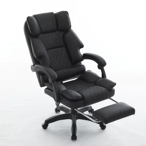 Comfortable Reception Chair Black Leather Seat Recliner Executive Office Chairs with Footrest