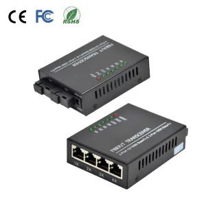 2*100Base-Fx to 4*RJ45 Fiber Media Converter Single Mode 20km SC 10/100Mbps Ethernet Converter DC12V