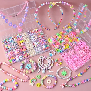 Kids Beaded Craft Kit for Girls Colorful Acrylic Beads DIY Bracelet and Necklace Making Set for Creative Play and Birthday Gifts
