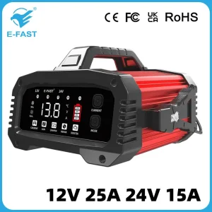 LCD Car Boat AGM Gel Lead Acid LiFePO4 Battery Charger 12V 25A 24V 15A