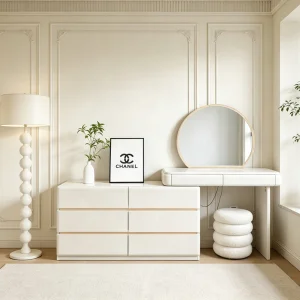 Modern Wood Dressing Table with Lighted Mirror and Storage for Bathroom Use Customizable Sizes