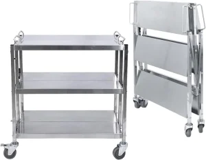 Stainless Steel Folding Utility Cart Collapsible Serving