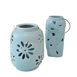 Buy Light Blue Cutout Floral and Leaf Ceramic Candle Holders Manufacturers, Suppliers