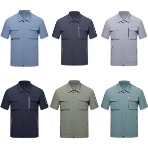 Camisa de trabajo de manga corta para hombres, de secado rápido, resistente al aceite, con múltiples bolsillos, ideal para la construcción y el trabajo en el suelo de la fábrica