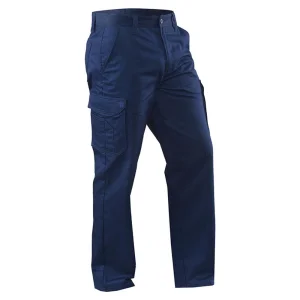 Custom Solid Color Long Mens Cargo Pants Navy Blue Workwear Anti-Pilling Cotton Men's Trousers