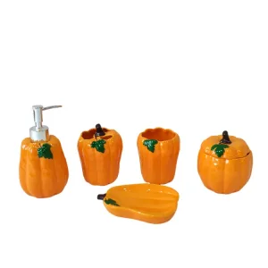 Custom Orange Pumpkin - Shaped Stoneware Bathroom 5 - Piece Set Manufacturer, Factory