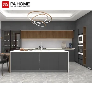 PA China Customized MDF Laminate Wholesale Grey Lacquer Storage Pantry Kitchen Cabinets