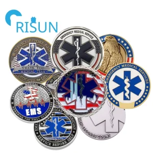 Factory Manufacturer Metal Soft Hard Enamel Emergency Medical Services Team Staff Commemorative Coin Quality Custom EMS EMT Challenge Coins