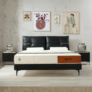 Cama doble de tamaño king en madera maciza con marco de cuero genuino negro minimalista italiano para dormitorio principal 1.5 1.8